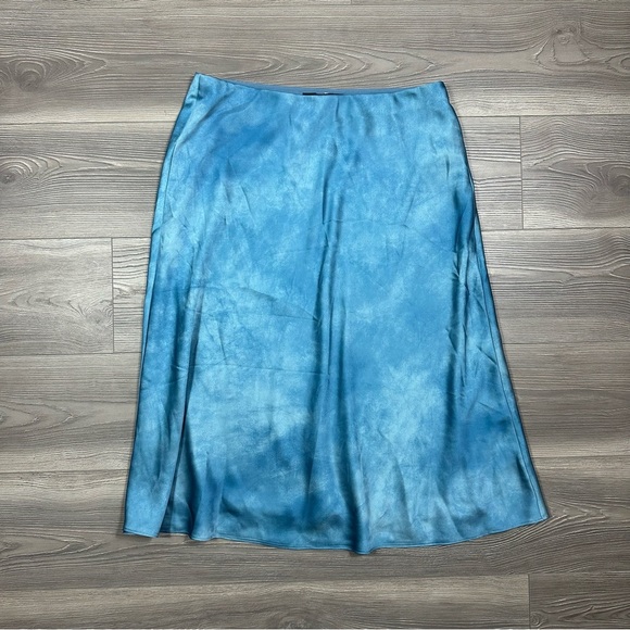 Lauren Ralph Lauren Blue Satin Midi Skirt Acid Wash Effect Size 12 - Picture 1 of 4